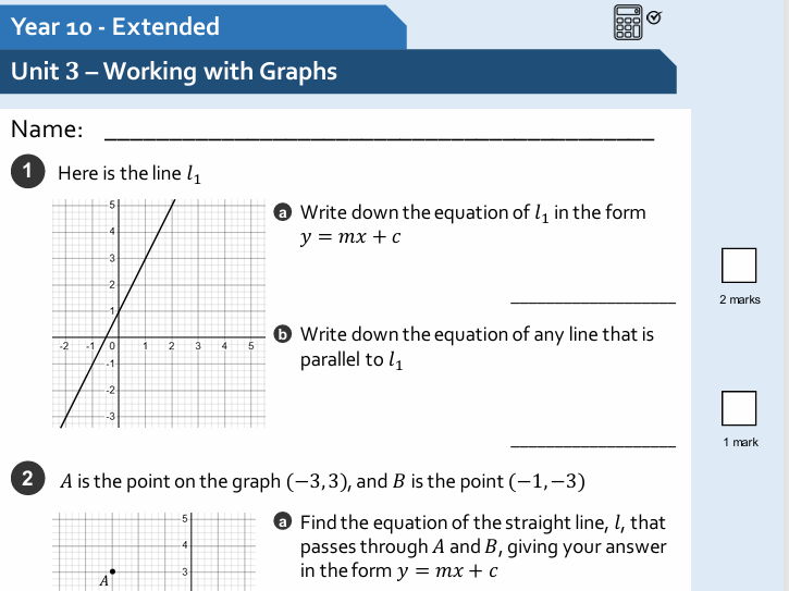 Working with Graphs Unit Test - Cambridge 0580