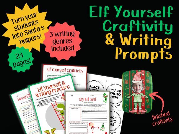 Elf Yourself Craftivity & Christmas Writing Prompts: 3 writing genres + crafts