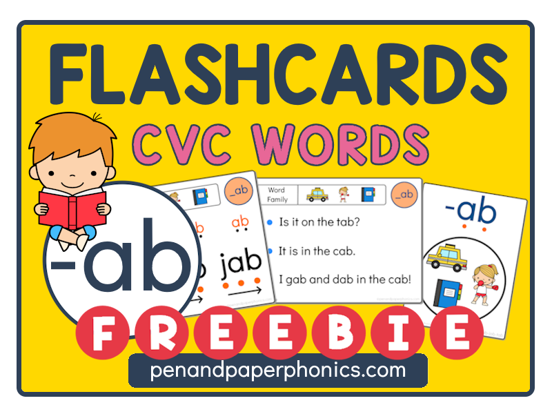 FREE -AB CVC Word Family Reading Flashcards