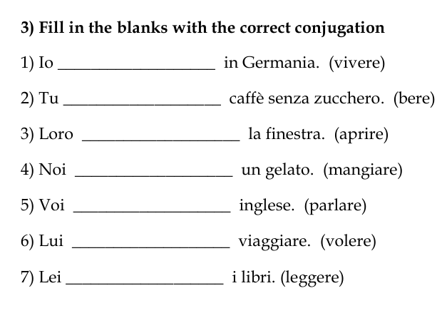 Italian Regular Verbs -ARE, -ERE, -IRE Present Tense