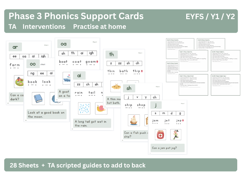 Phase 3 Phonics Support Cards - TA Interventions for Reception, Y1 and Y2