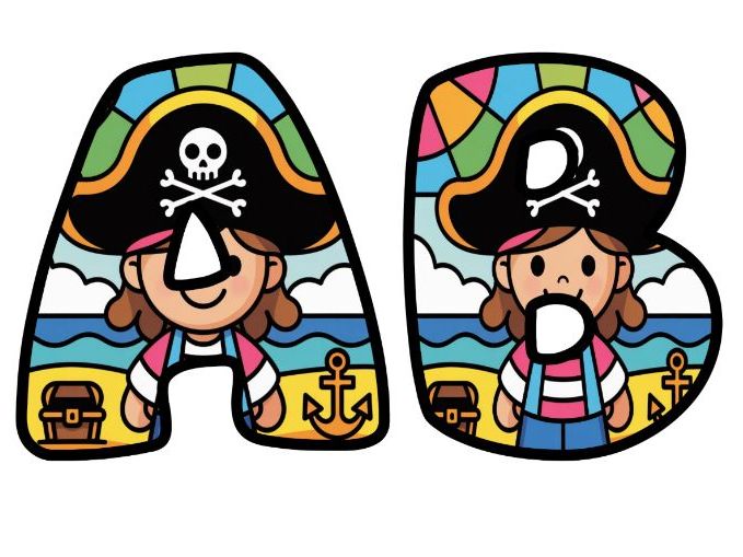 Stained Glass Pirate Cute Themed Lettering Set | Classroom Display | Upper & Lowercase, 0-9