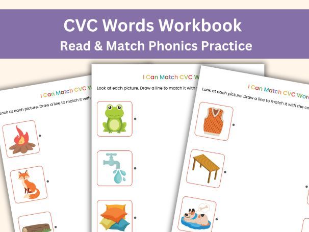 I Can Match CVC Words | Phonics Picture Matching with CVC, CVCC & CCVC Words | Free Printable