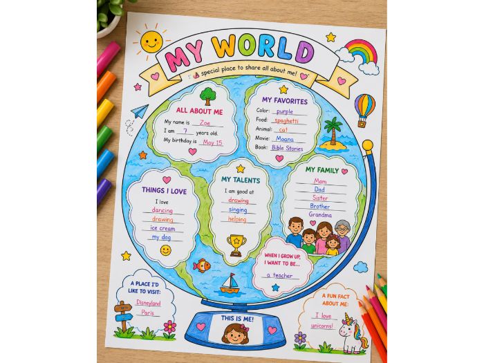 my World | All About Me Globe Worksheet | Preschool & Reception Activity