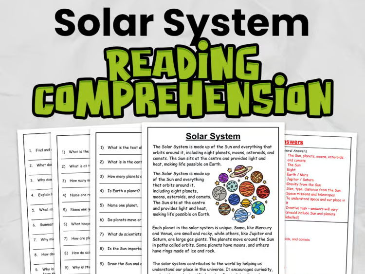 Solar System Reading Comprehension for Gr 3 - 5: No Prep Space Activity