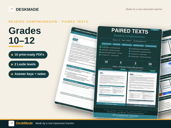 Paired Texts Reading Comprehension | Grades 10–12 | Fiction & Nonfiction