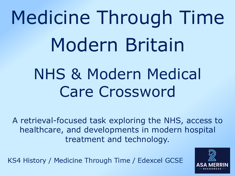 GCSE Medicine Through Time | Modern | NHS Crossword | Retrieval Practice