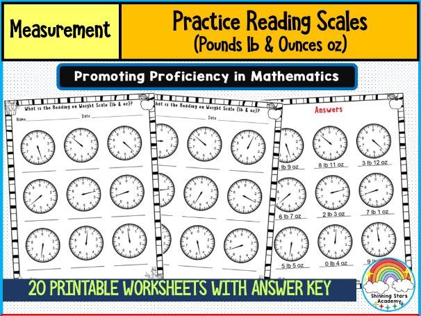 Reading a Scale in Pounds and Ounces (lb & oz) Worksheets | Weight Measurement Practice