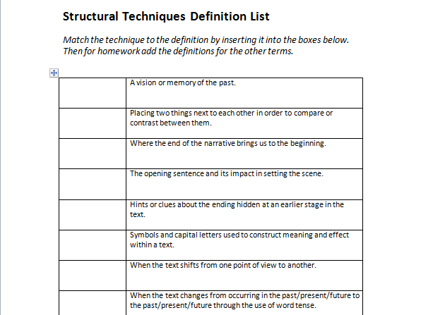 structural-techniques-definitions-worksheet-english-gcse-teaching