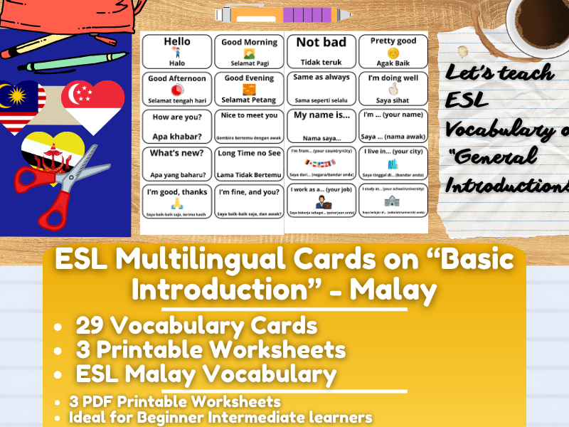 ESL Multilingual Vocabulary Flashcards - General Introductions - Malay