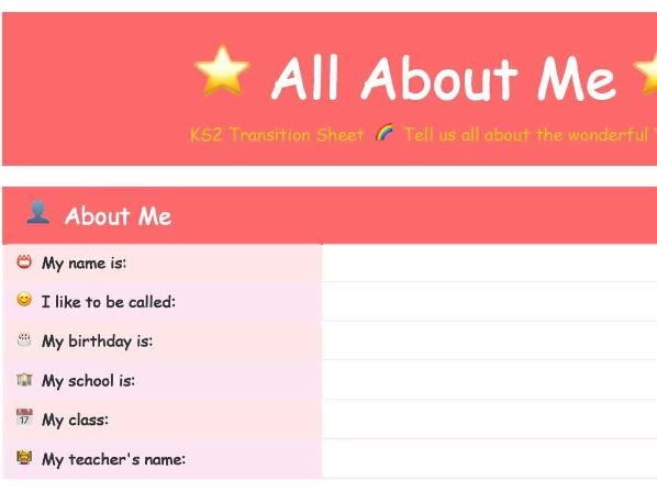 All About Me: My KS2 Journey Begins!
