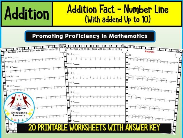 Number Line Addition (With Number Line Jumps to Find the Answer) Worksheets Math Problems