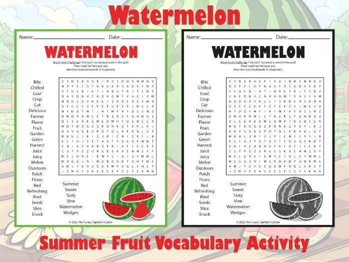 Watermelon Word Search | Summer Fruit Vocabulary Activity | Fun ELA Worksheet