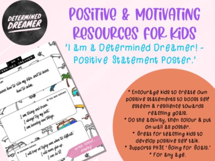 ‘I am a determined dreamer!’ - Positive Statements Poster - Boosting positive self talk +resilience