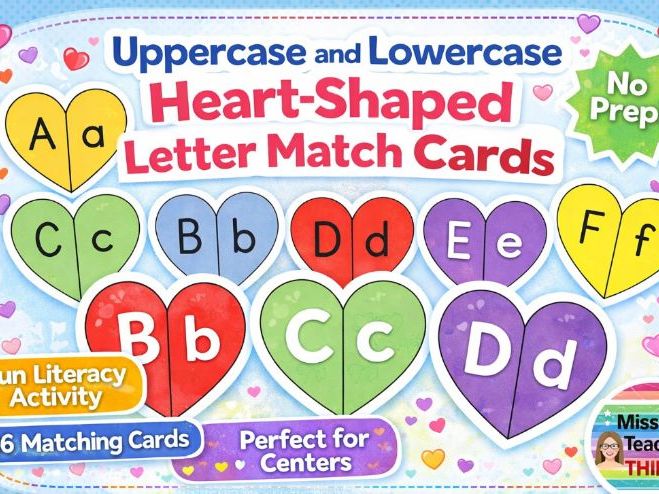 Uppercase and Lowercase Heart-Shaped Letter Match Cards – Fun Literacy Activity for Pre-K and Kinder