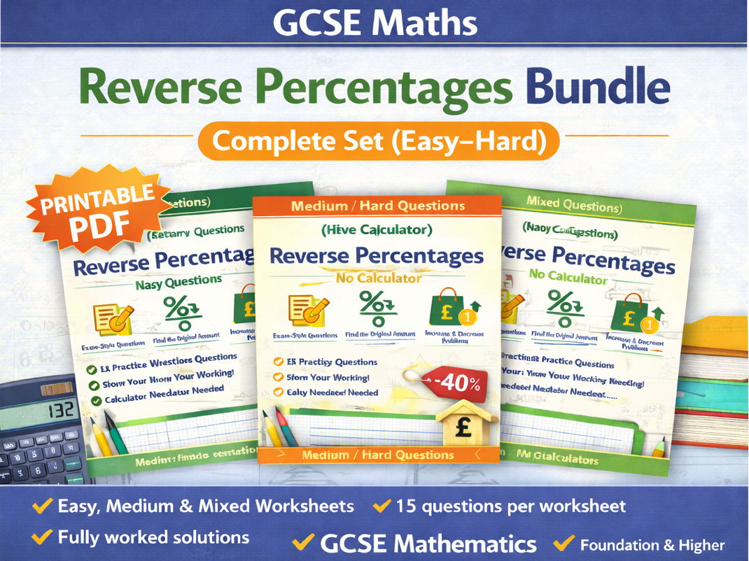 GCSE Maths Reverse Percentages Bundle | Complete Set (Easy to Hard)