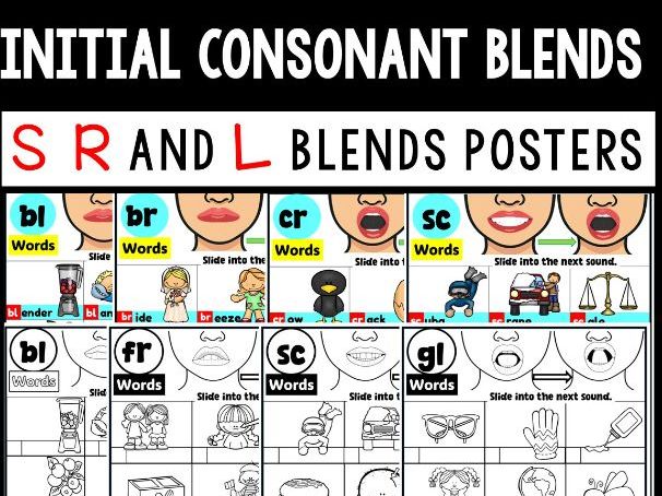 K-2 Initial Consonant Blends Posters S R and L Blends
