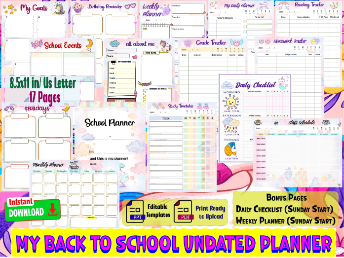 My Back to School Undated Planner-Unicorn Theme-