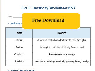 FREE Electricity Worksheet KS2 | Circuits Science Activity