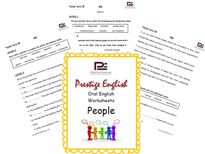 Oral / Speaking / Conversation - PEOPLE (English Worksheets)