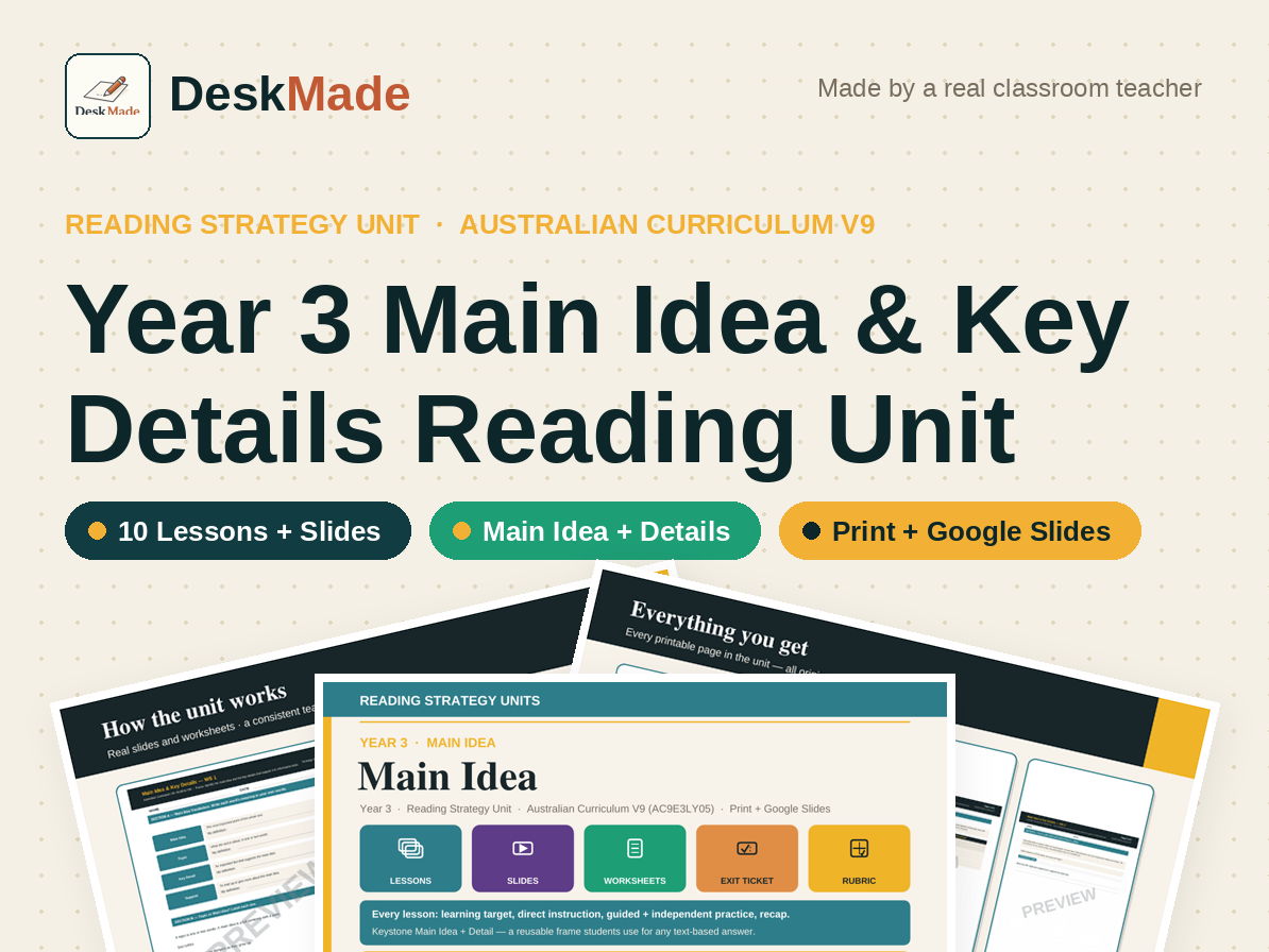 Year 3 Main Idea Reading Unit | Australian Curriculum V9
