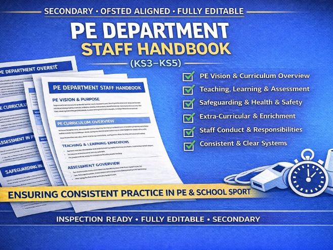 PE Department Staff Handbook  Secondary Ofsted-Aligned Fully Editable
