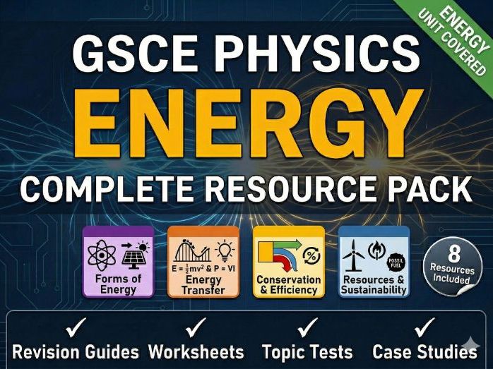 GCSE AQA Physics Energy Topic Pack – Revision, Worksheets, 1–6 Mark Exam Questions  EID SALE 50% OFF