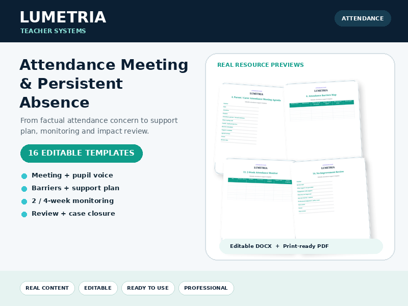 Attendance Meeting & Persistent Absence Intervention Pack | 16 Editable Support & Review Templates