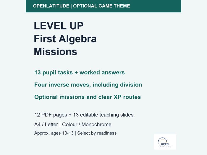 LEVEL UP First Algebra: Missions and Answers