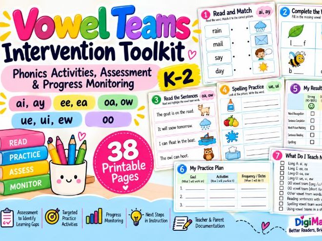Vowel Teams Intervention Toolkit | Phonics Worksheets & Assessment | K–2