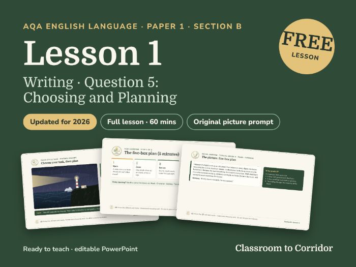 FREE AQA GCSE English Language Paper 1 Question 5 Lesson: Choosing and Planning (Section B, 2026)