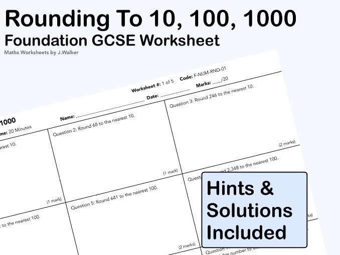 GCSE Maths Worksheet: Rounding To 10, 100, 1000 - Foundation Tier