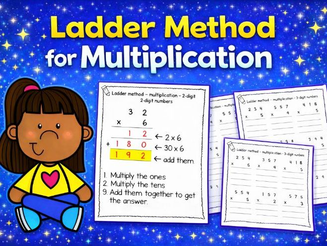 Ladder Method Multiplication – Worksheets & Visual Posters (Differentiated)