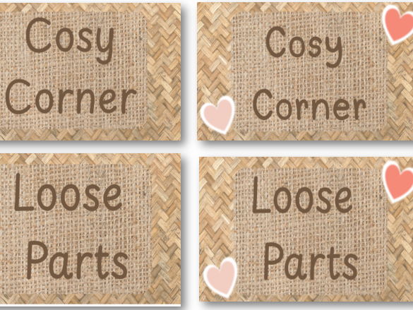 EYFS Cosy Corner and Loose Parts Signs