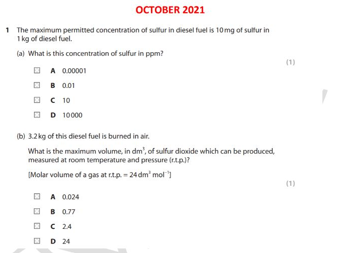 IAS Edexcel Chemistry Topic Questions Formulae, equations & amount of substance from 2018 to 2024