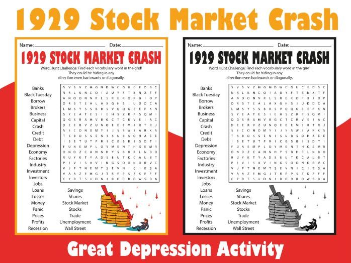 1929 Stock Market Crash Word Search Puzzle | Great Depression Activity