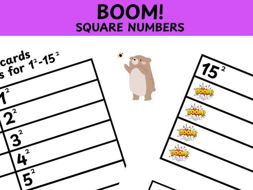 Squared numbers Boom! game 1-15 squared