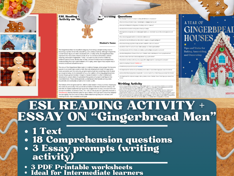 ESL Reading Comprehension + Writing Activity - Gingerbread Men - Christmas
