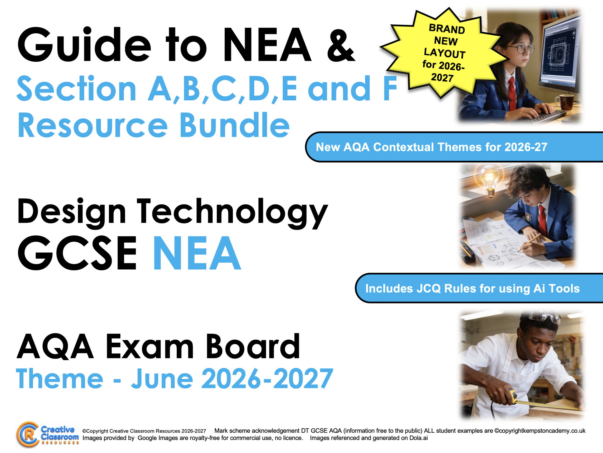 BUNDLE guide to the NEW DT GCSE AQA NEA Section A,B,C,D,E and F  for 2026-2027