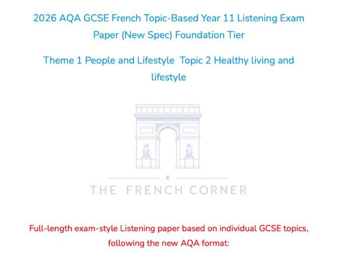 2026 AQA GCSE French Foundation Listening Paper 1.2 Healthy living with Realistic Exam Audio