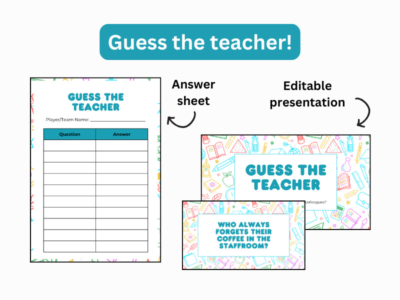 Guess the Teacher – Staffroom Quiz PowerPoint with Answer Sheet (Editable)