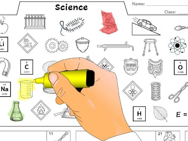 Science (search and shade) keyword worksheet