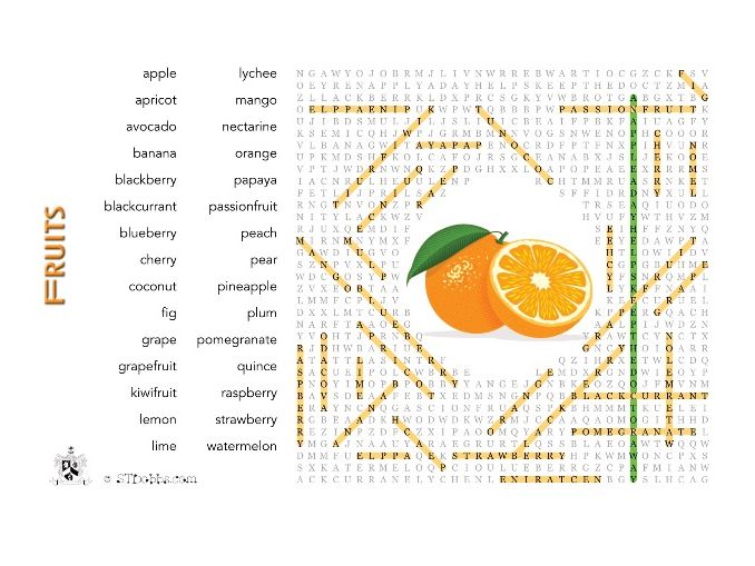 fruits wordsearch