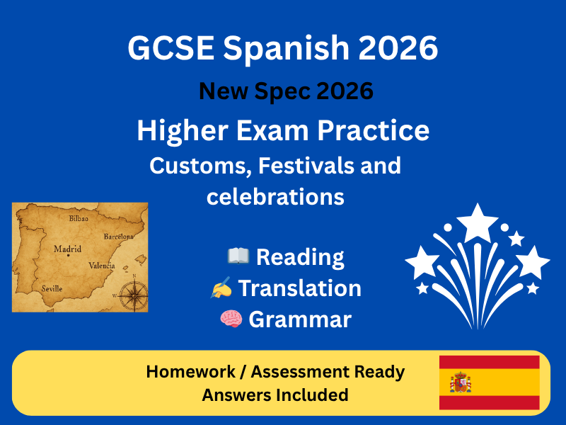 GCSE Spanish (AQA 2026) Higher – Customs, Festivals Exam Practice | Homework / Assessment + Answers