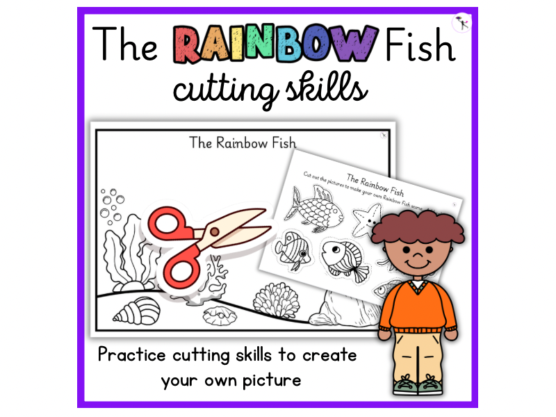 Rainbow Fish Craft: Create Your Own Colorful Picture with Cutting Skills for Kindergarten Learning
