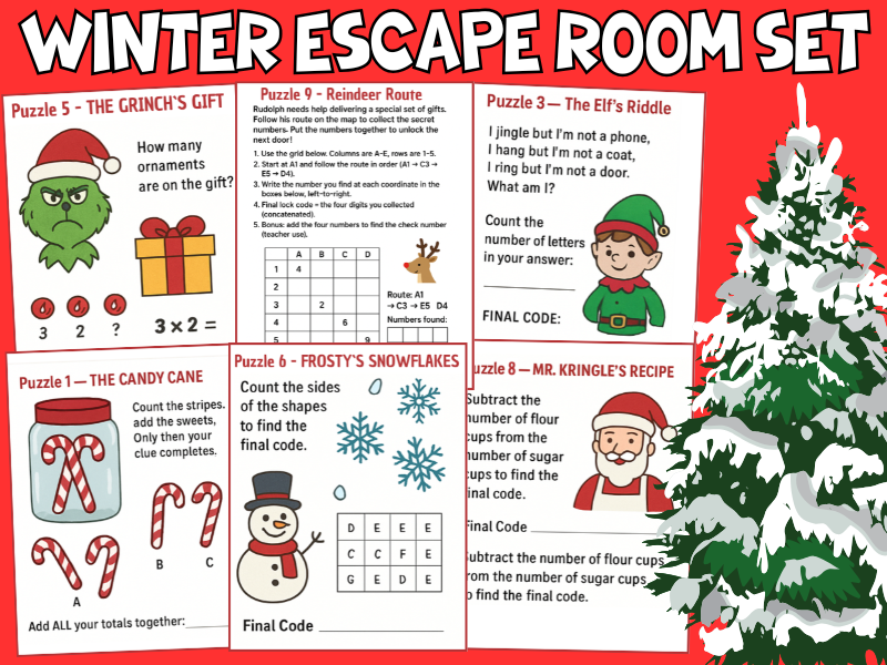 Christmas Breakout Puzzles Pack • Winter Escape Room Set • Christmas Code Breakers