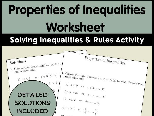 Properties of Inequalities Worksheet - Solving Inequalities & Rules Activity