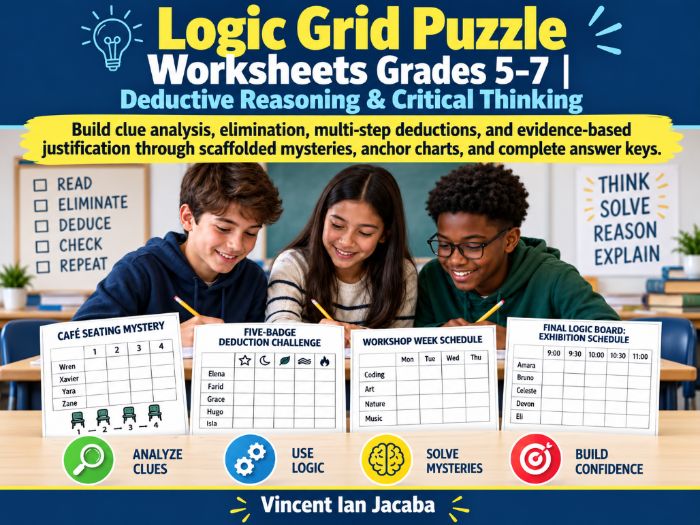 Logic Grid Puzzles Grades 5–7 | Deductive Reasoning & Critical Thinking Worksheets