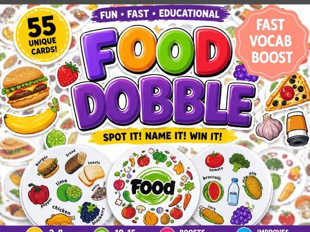 Food Vocabulary Dobble Game | Printable ESL Spot It Activity for Kids