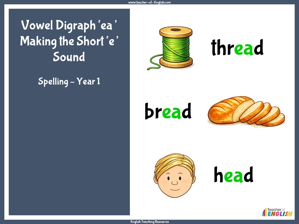 Vowel Digraph ‘ea’ Making the Short ‘e’ Sound  - Year 1 Spelling